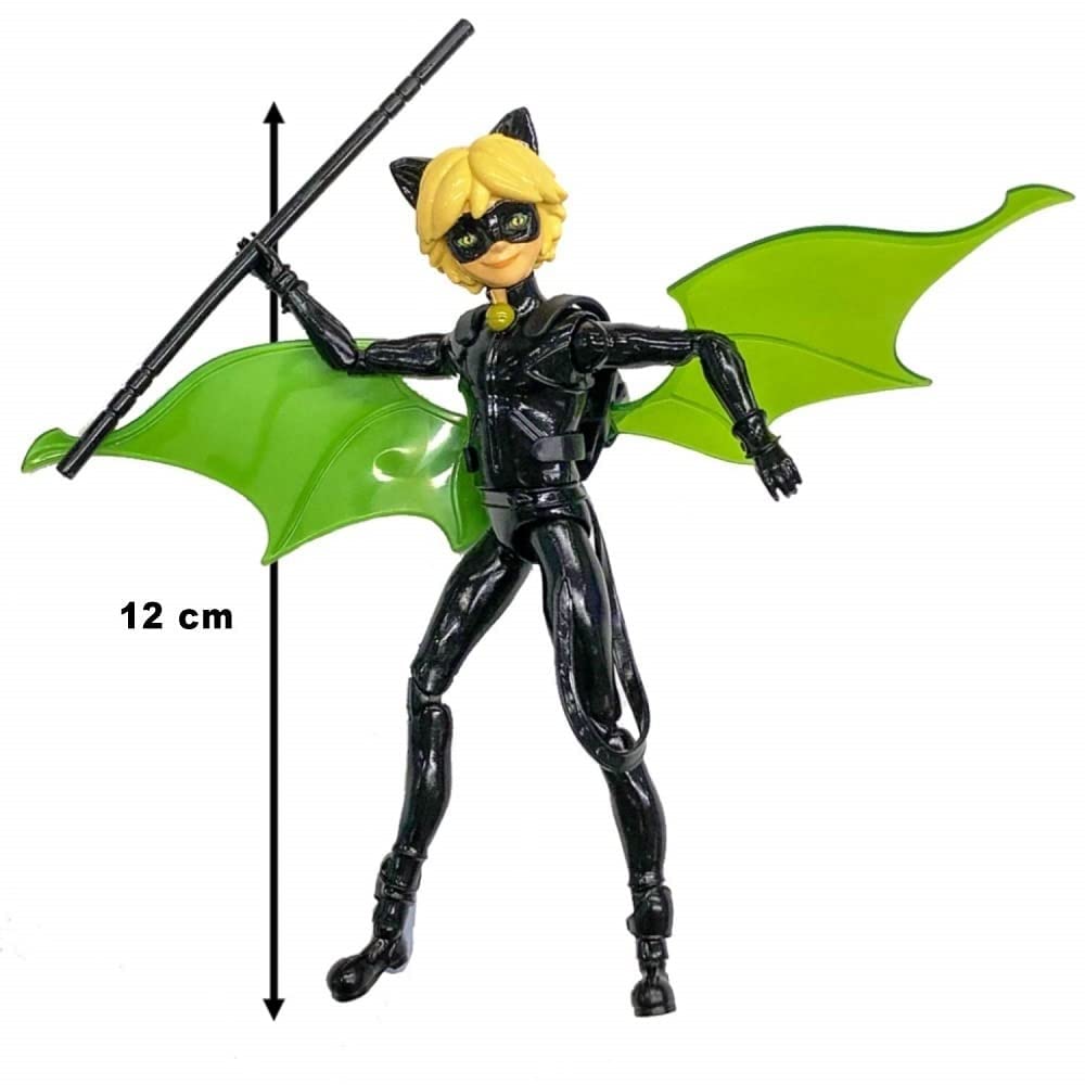 Miraculous Cat Noir 12cm Poseable Doll with Staff and Bat Wings
