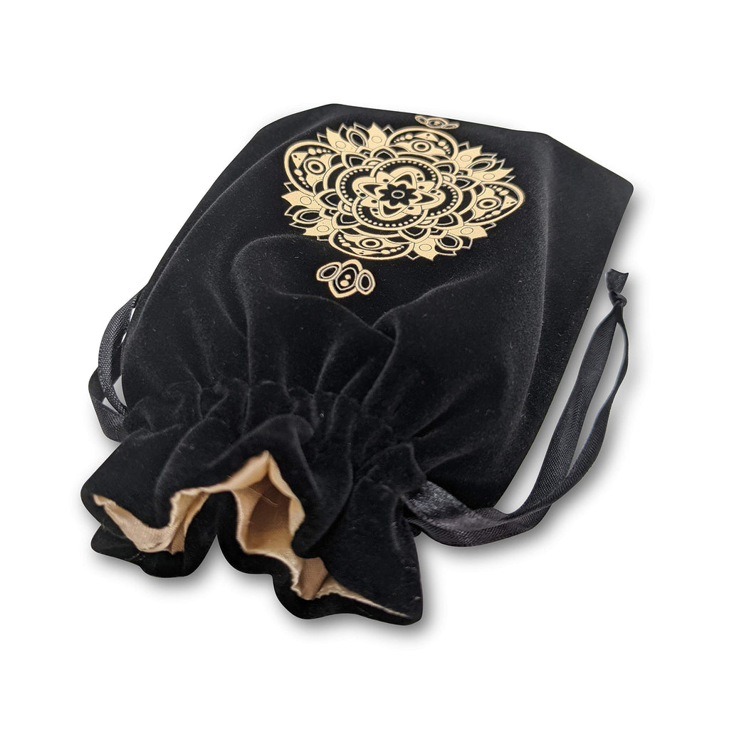 Miriyan Mandala Drawstring Pouch - Velvet & Satin Tarot Bag, 7x5 Inches, Black