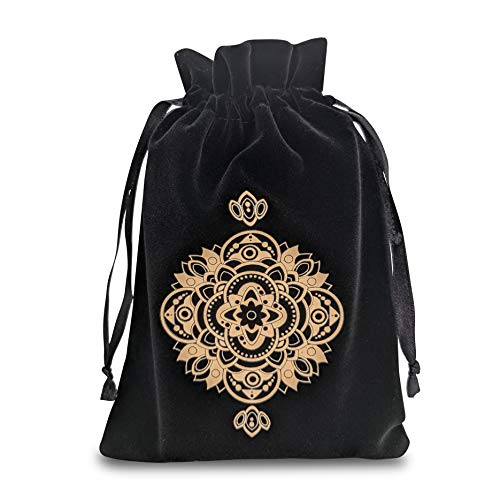 Miriyan Mandala Drawstring Pouch - Velvet & Satin Tarot Bag, 7x5 Inches, Black