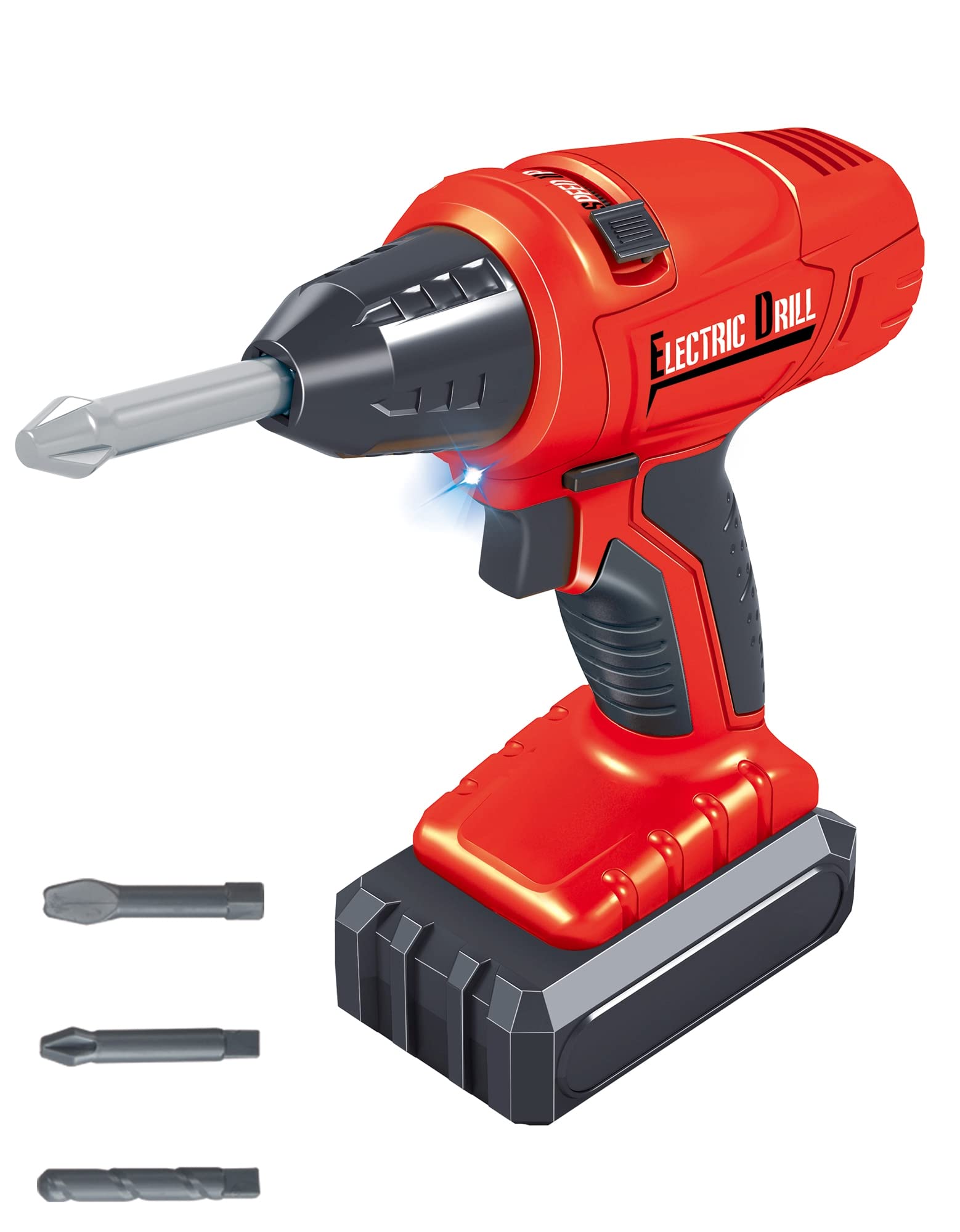 Misco Battery Operated Power Drill Toy with Sound, Light, and Adjustable Speed for Kids Ages 3+
