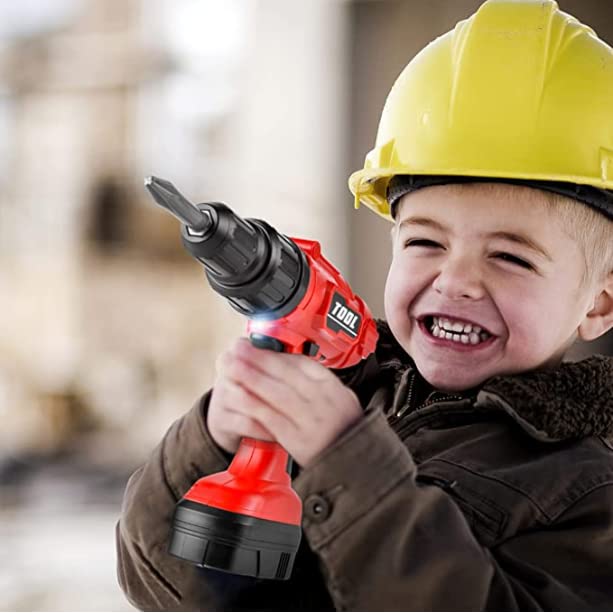 Misco Battery Operated Power Drill Toy with Sound, Light, and Adjustable Speed for Kids Ages 3+