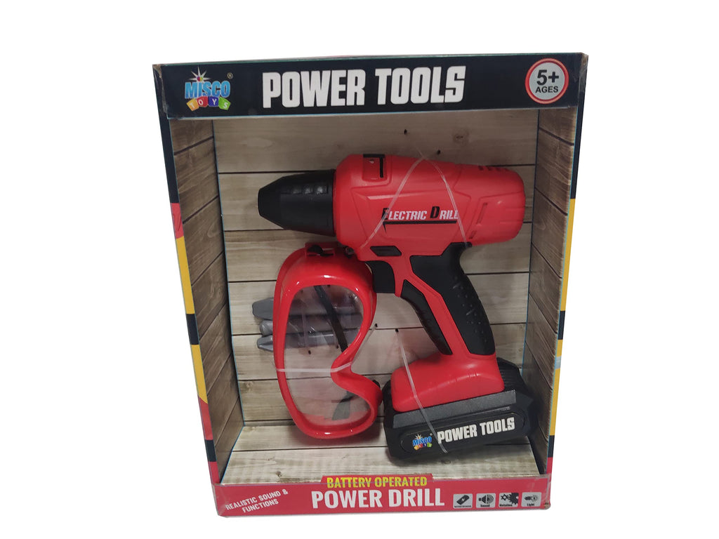 Misco Battery Operated Power Drill Toy with Sound, Light, and Adjustable Speed for Kids Ages 3+