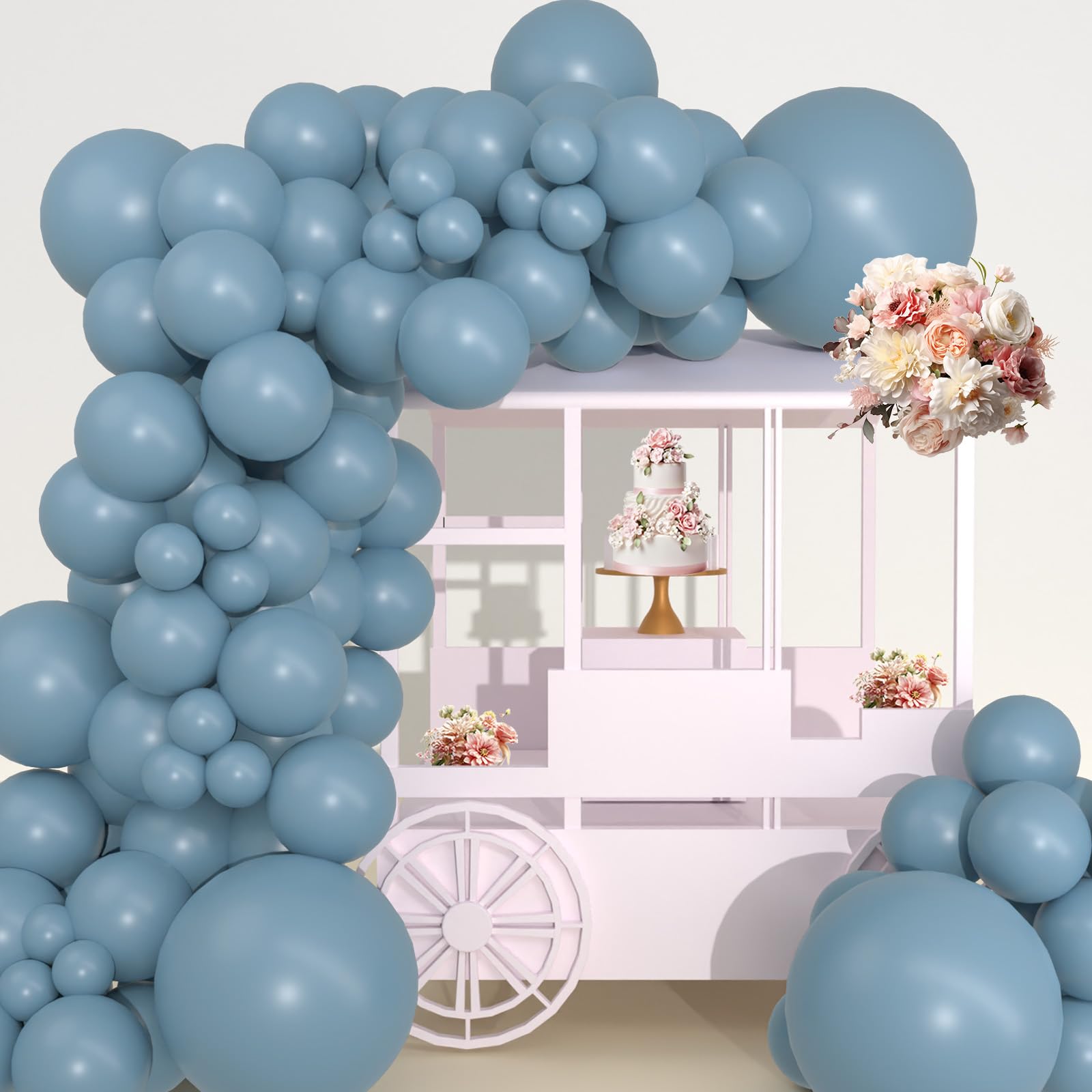 Misty Blue Balloon Garland Kit - 54 Latex Balloons 18 12 10 5 Inch Matte Smog Blue for Birthday Baby Shower Gender Reveal Boho Decor