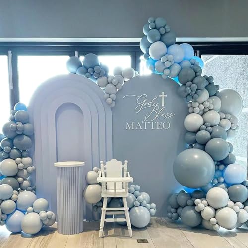 Misty Blue Balloon Garland Kit - 54 Latex Balloons 18 12 10 5 Inch Matte Smog Blue for Birthday Baby Shower Gender Reveal Boho Decor