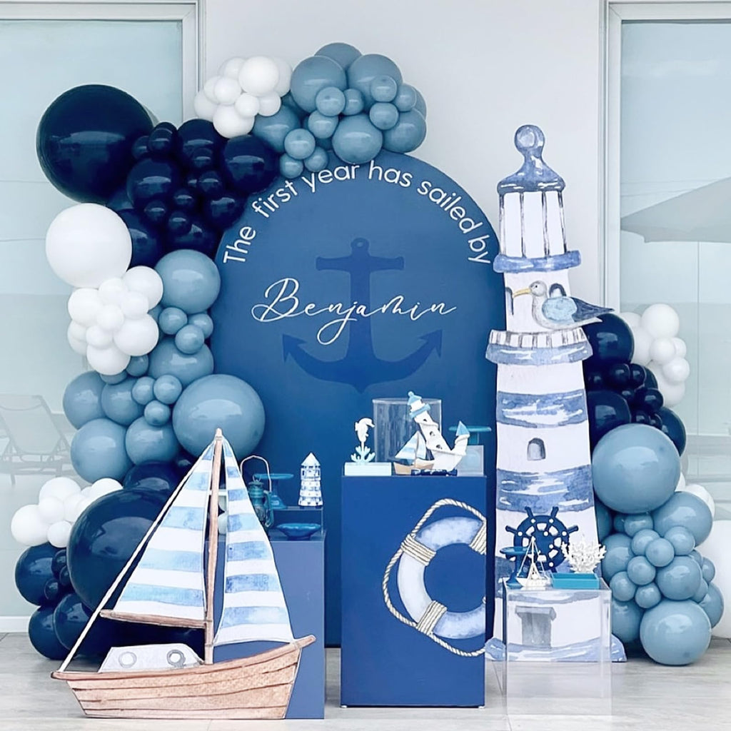 Misty Blue Balloon Garland Kit - 54 Latex Balloons 18 12 10 5 Inch Matte Smog Blue for Birthday Baby Shower Gender Reveal Boho Decor
