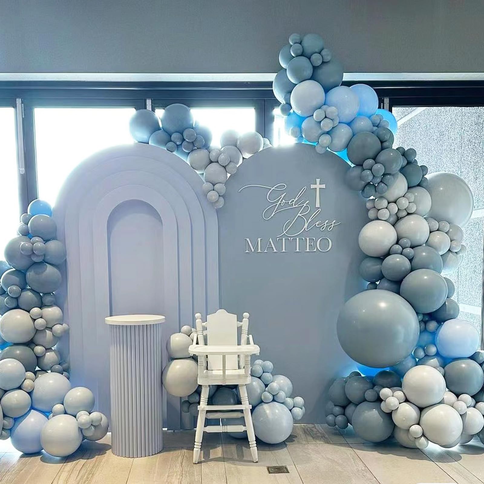 Misty Blue Balloon Garland Kit - 54 Latex Balloons 18 12 10 5 Inch Matte Smog Blue for Birthday Baby Shower Gender Reveal Boho Decor