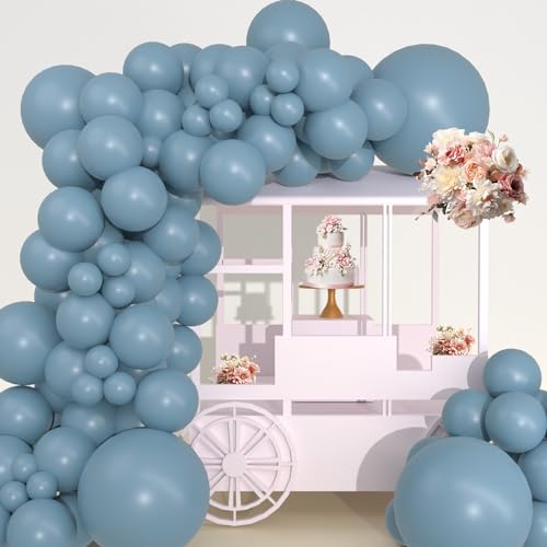 Misty Blue Balloon Garland Kit - 54 Latex Balloons 18 12 10 5 Inch Matte Smog Blue for Birthday Baby Shower Gender Reveal Boho Decor