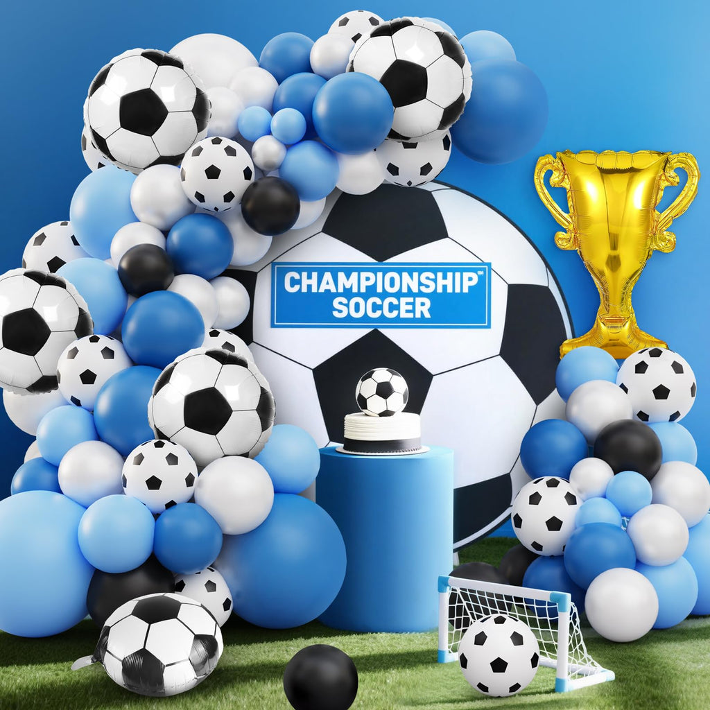 Miucat 103-Piece Soccer Balloon Arch Kit – Blue and White Football Party Set with Foil Balloons