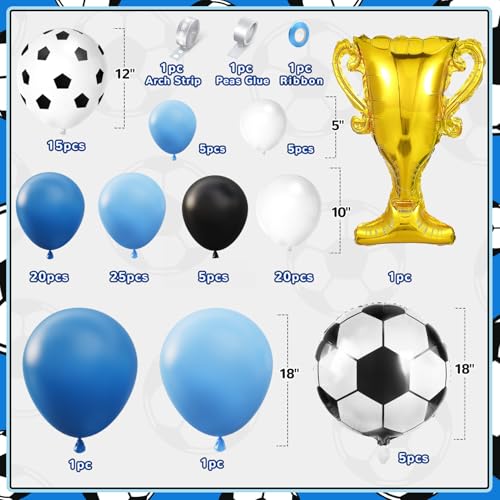 Miucat 103-Piece Soccer Balloon Arch Kit – Blue and White Football Party Set with Foil Balloons