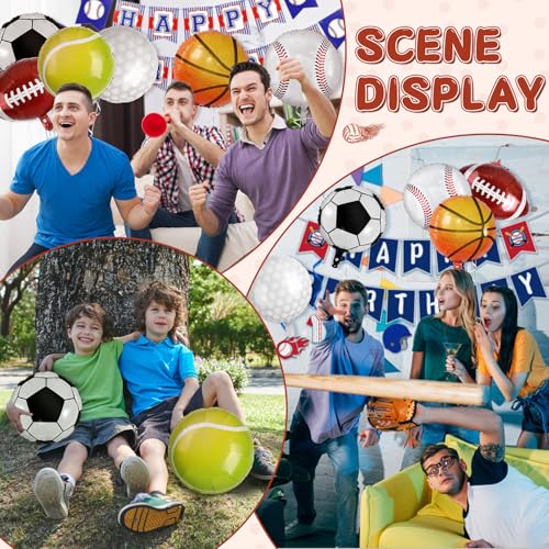 Miucat 28 Pieces Sports Foil Balloon Set - 18 Inch Mylar Balloons for Sports Themed Birthday Party