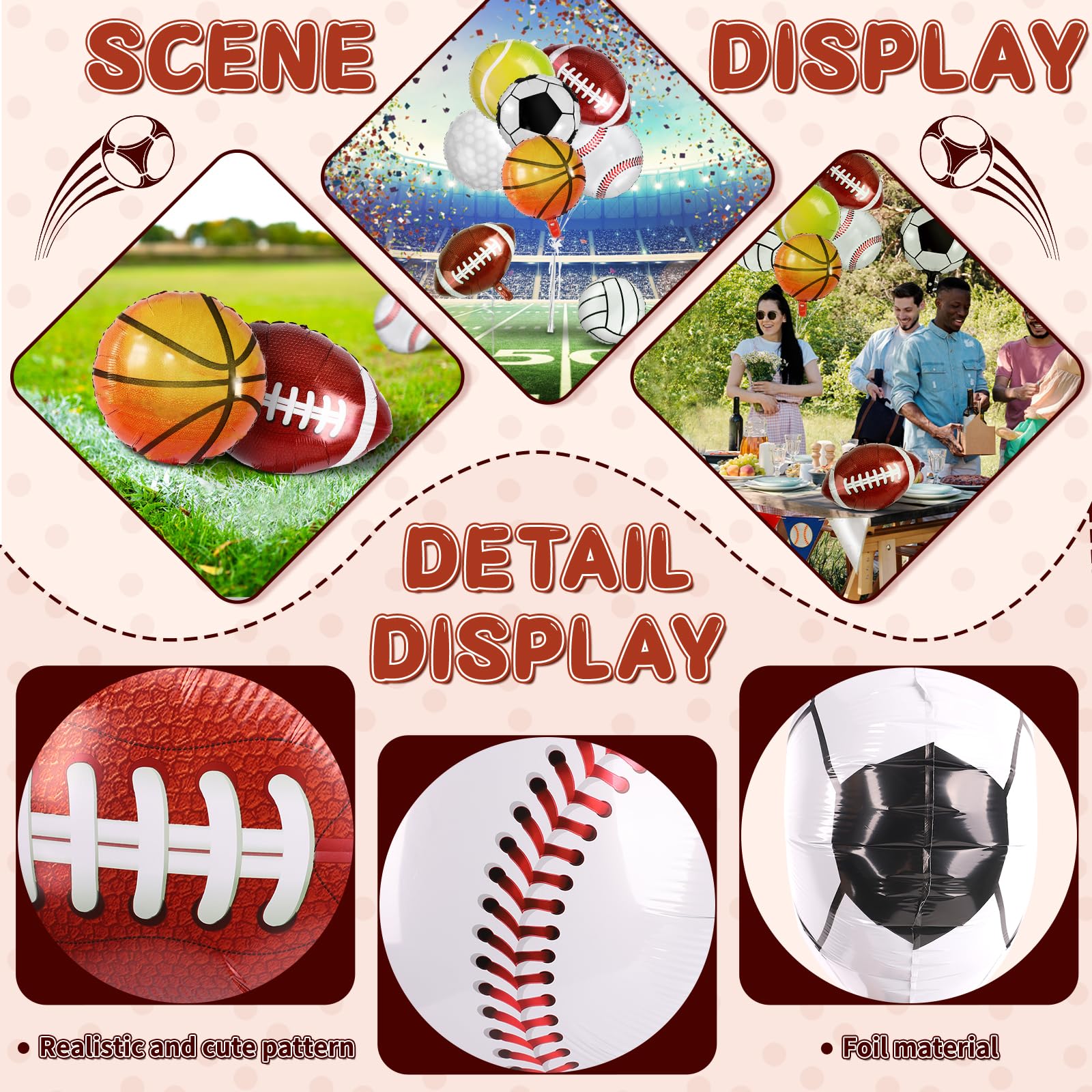 Miucat 28 Pieces Sports Foil Balloon Set - 18 Inch Mylar Balloons for Sports Themed Birthday Party