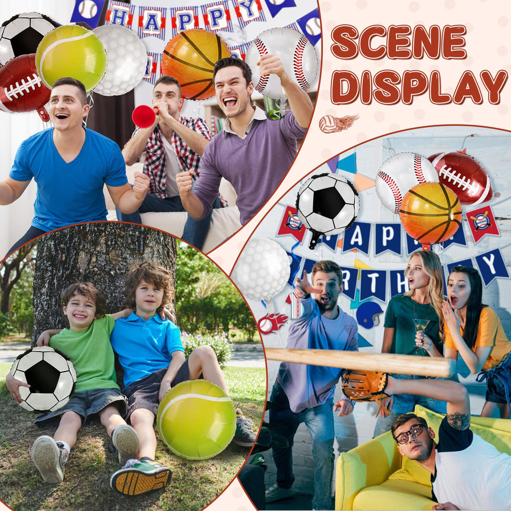Miucat 28 Pieces Sports Foil Balloon Set - 18 Inch Mylar Balloons for Sports Themed Birthday Party