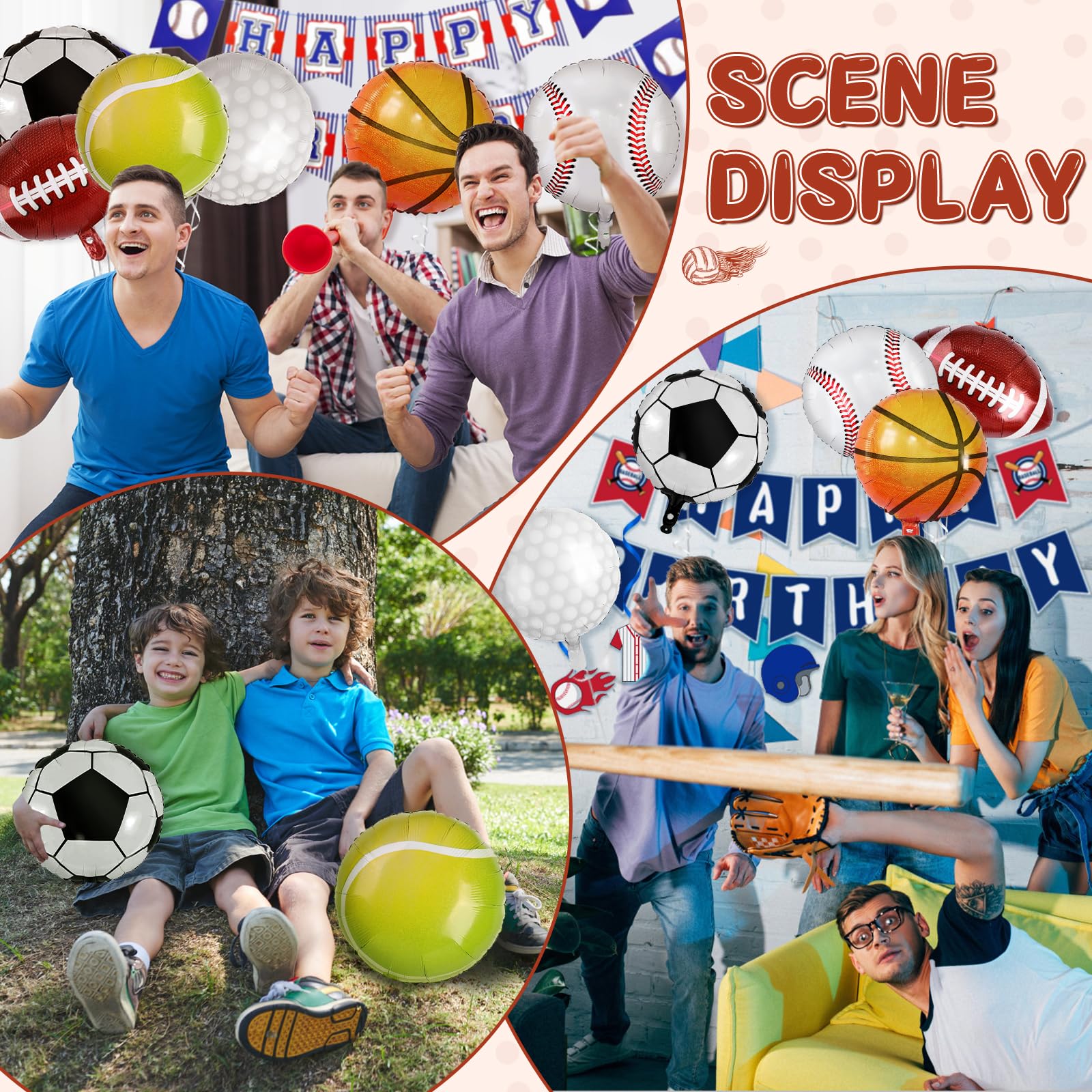 Miucat 28 Pieces Sports Foil Balloon Set - 18 Inch Mylar Balloons for Sports Themed Birthday Party