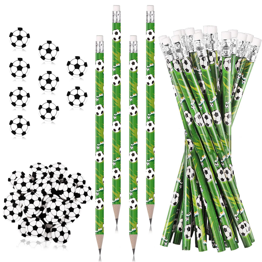 Miucat 72-Piece Soccer Pencil & Eraser Set – 36 Graphite Pencils and 36 Erasers for Kids, Party Favors, Classroom Rewards