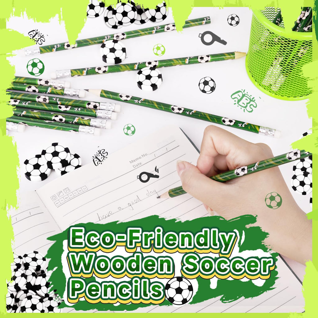Miucat 72-Piece Soccer Pencil & Eraser Set – 36 Graphite Pencils and 36 Erasers for Kids, Party Favors, Classroom Rewards