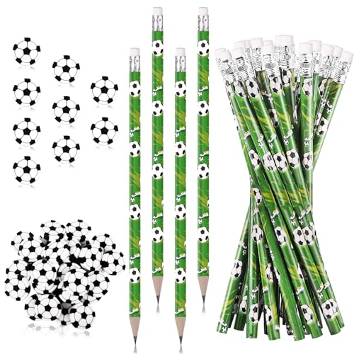Miucat 72-Piece Soccer Pencil & Eraser Set – 36 Graphite Pencils and 36 Erasers for Kids, Party Favors, Classroom Rewards