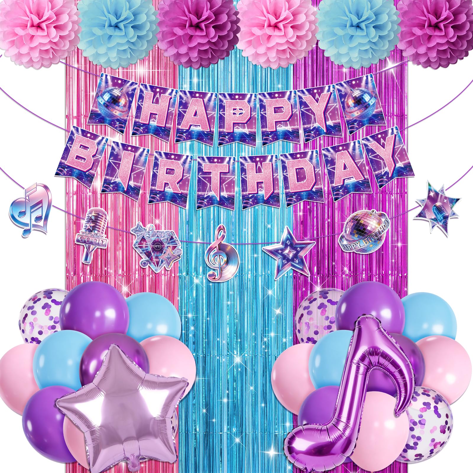 Miucat K-Style Purple Demon Birthday Decoration Set with Balloons and Banners for K-Pop Fans