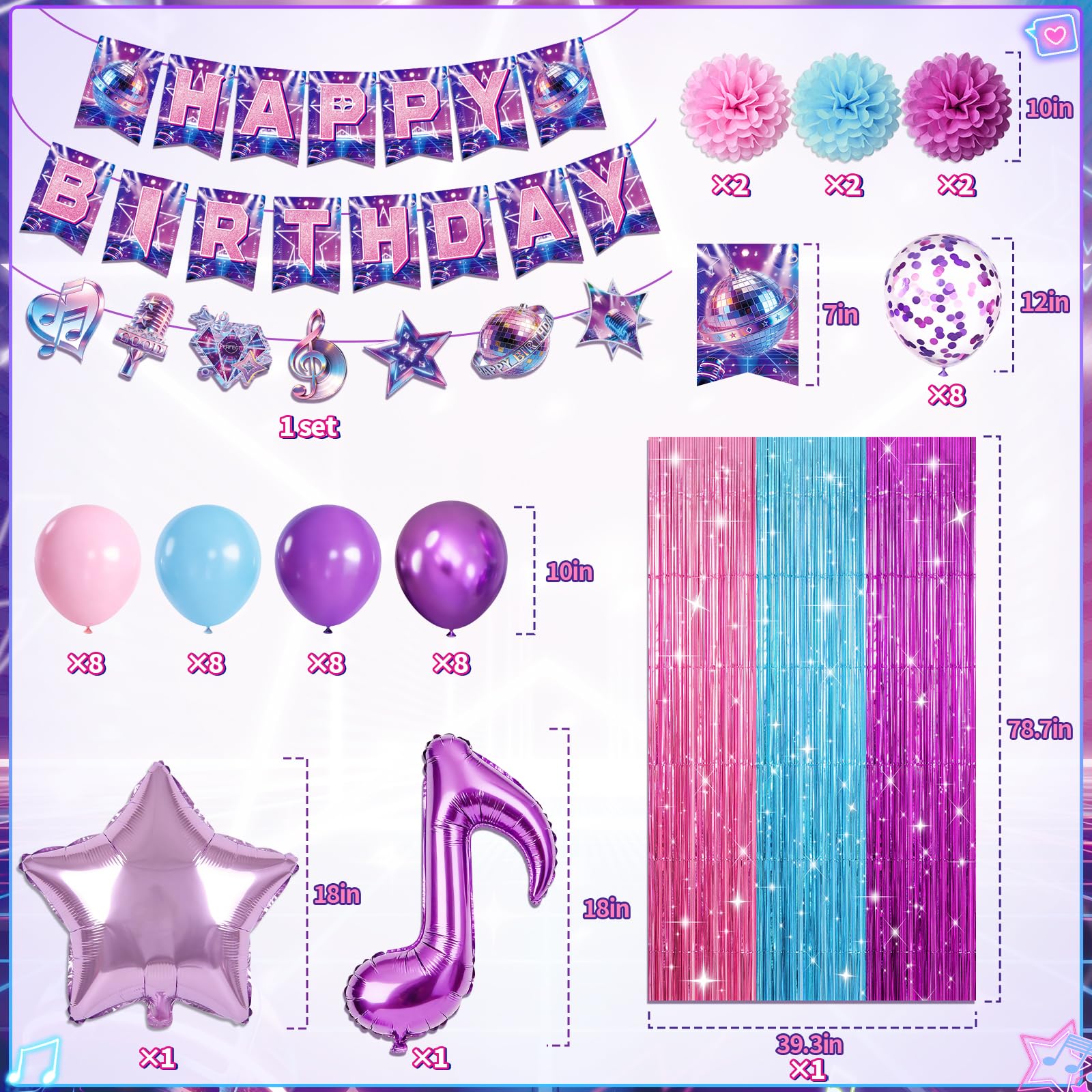 Miucat K-Style Purple Demon Birthday Decoration Set with Balloons and Banners for K-Pop Fans
