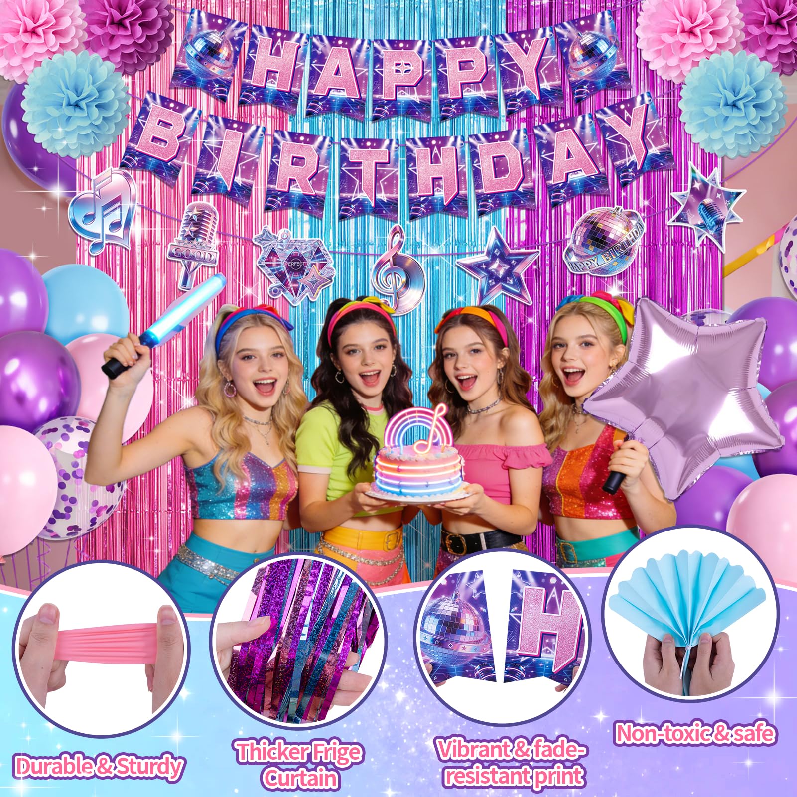 Miucat K-Style Purple Demon Birthday Decoration Set with Balloons and Banners for K-Pop Fans