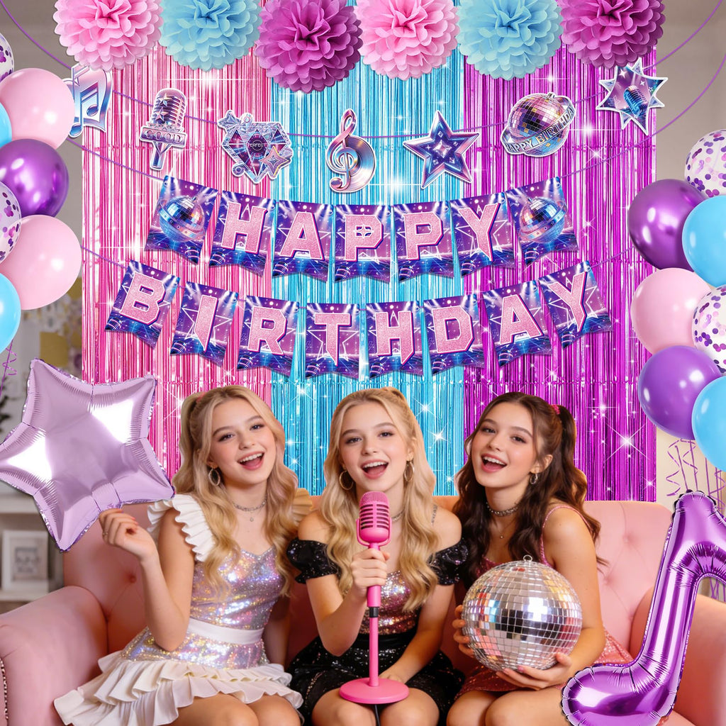 Miucat K-Style Purple Demon Birthday Decoration Set with Balloons and Banners for K-Pop Fans