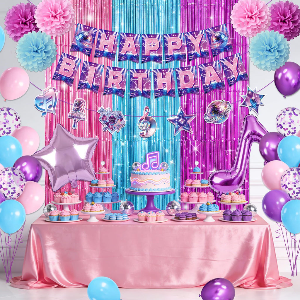 Miucat K-Style Purple Demon Birthday Decoration Set with Balloons and Banners for K-Pop Fans