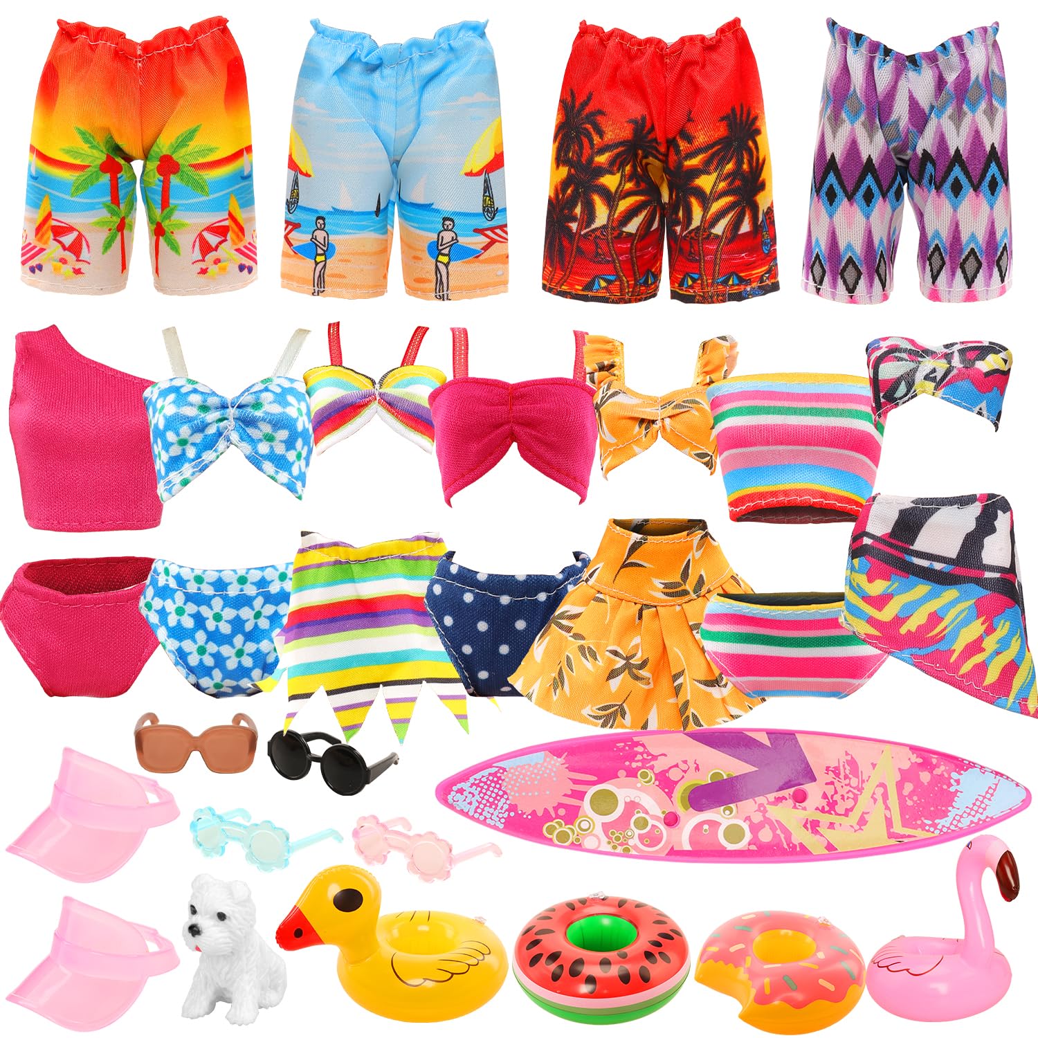 Miunana 12-Piece Doll Clothes & Accessories Set for 11.5-Inch Fashion Dolls – Swimsuits, Outfits, Skateboard, Lifebuoys & More