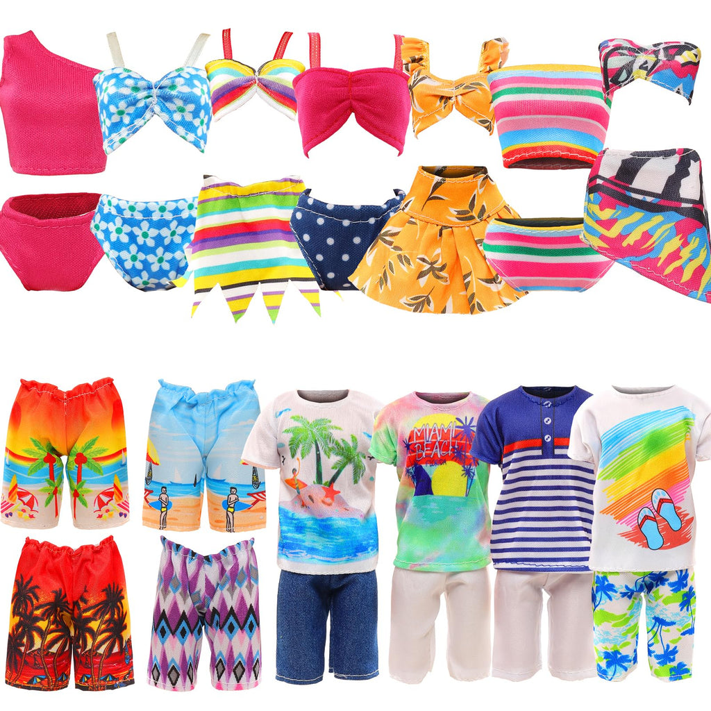 Miunana 12-Piece Doll Clothes & Accessories Set for 11.5-Inch Fashion Dolls – Swimsuits, Outfits, Skateboard, Lifebuoys & More