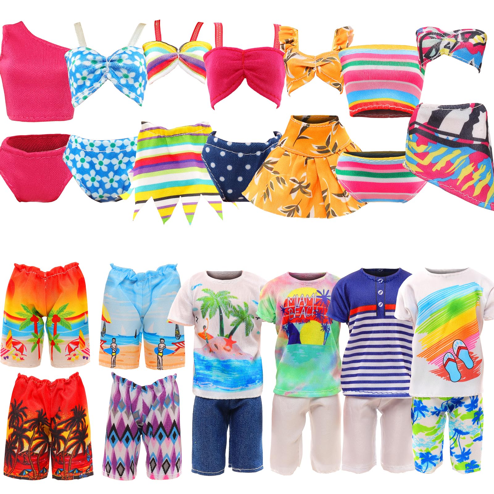 Miunana 12-Piece Doll Clothes & Accessories Set for 11.5-Inch Fashion Dolls – Swimsuits, Outfits, Skateboard, Lifebuoys & More