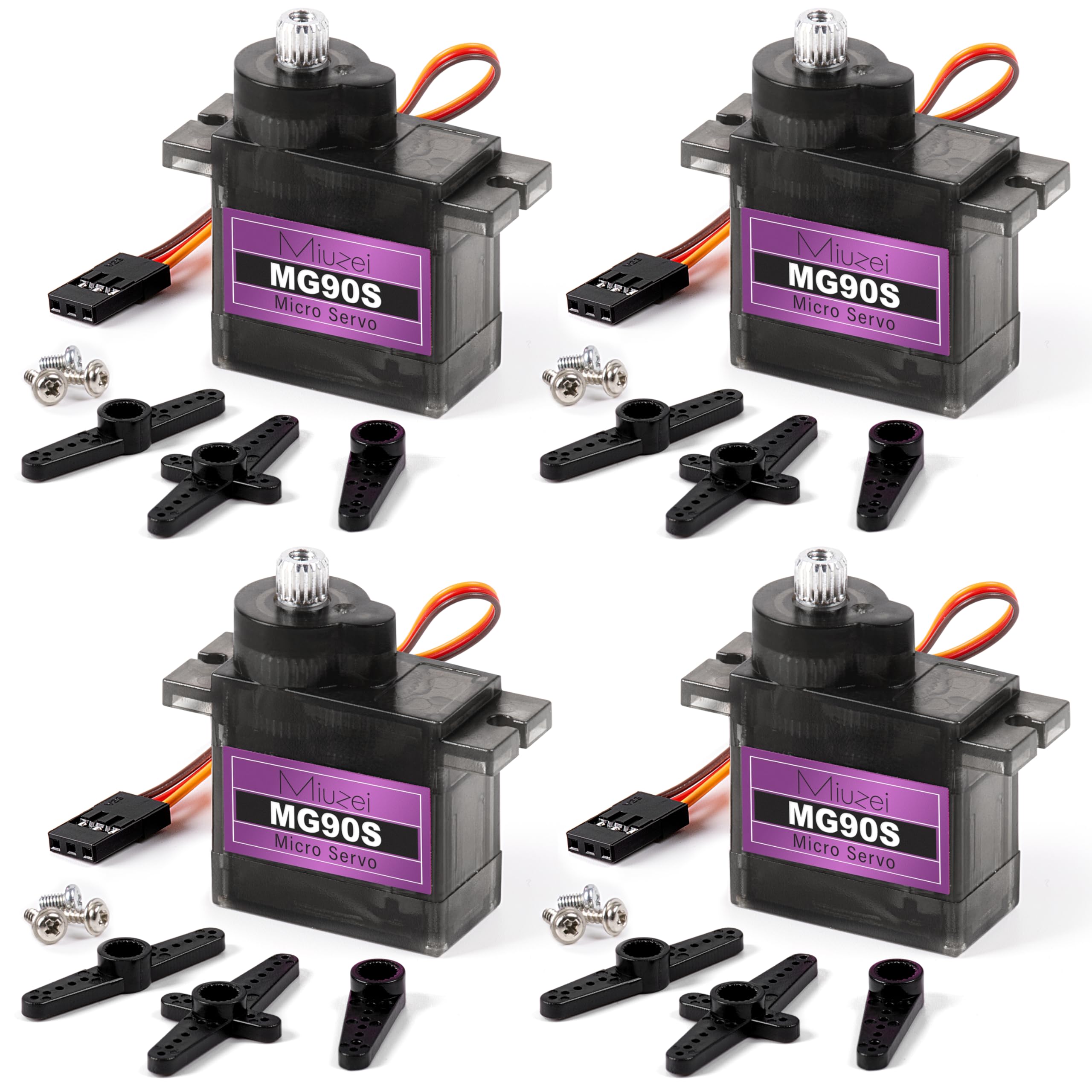 Miuzei MG90S 9G Micro Servo Motor 4-Pack – Metal Geared, High Torque for Arduino and RC Projects