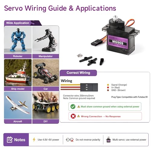 Miuzei MG90S 9G Micro Servo Motor 4-Pack – Metal Geared, High Torque for Arduino and RC Projects