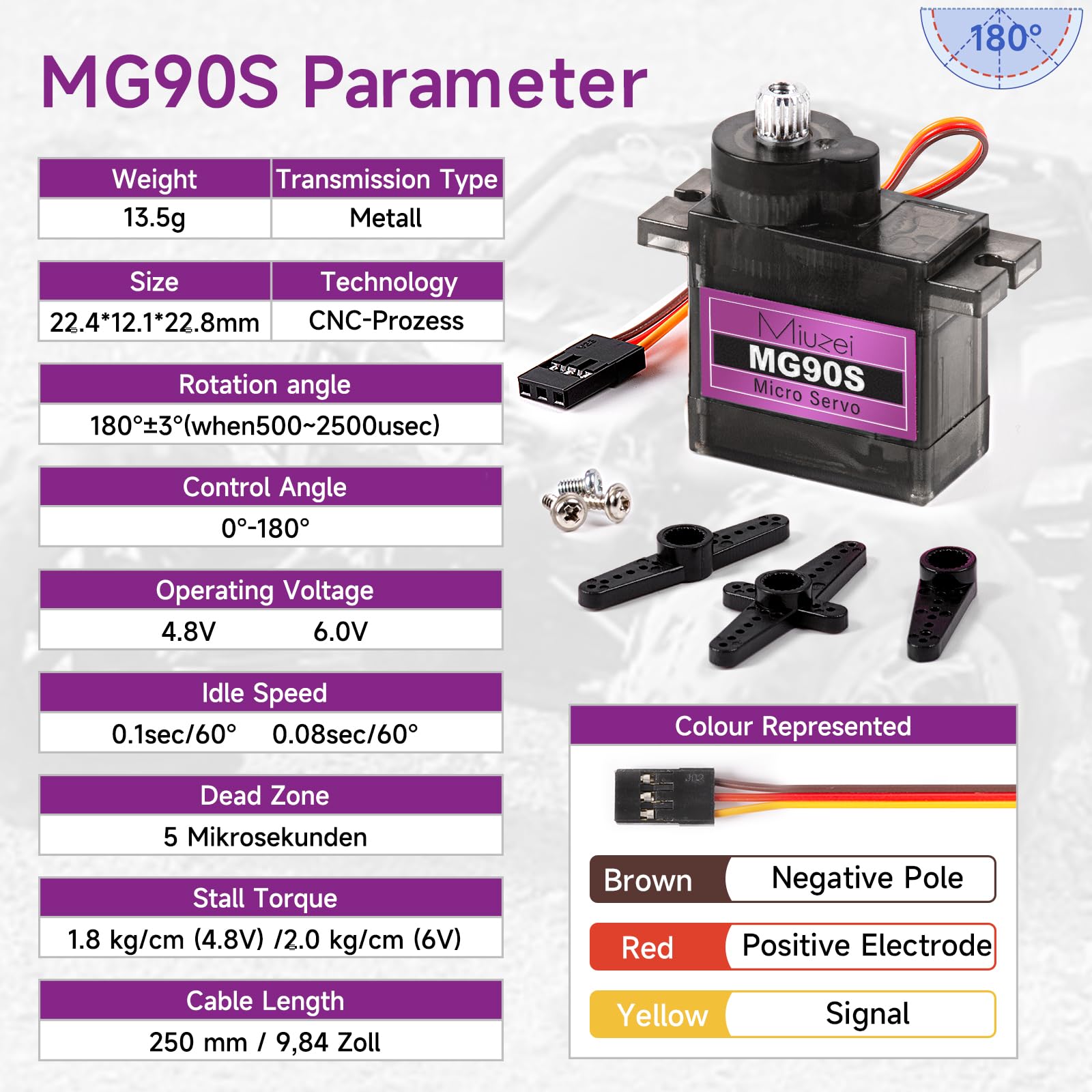 Miuzei MG90S 9G Micro Servo Motor 4-Pack – Metal Geared, High Torque for Arduino and RC Projects