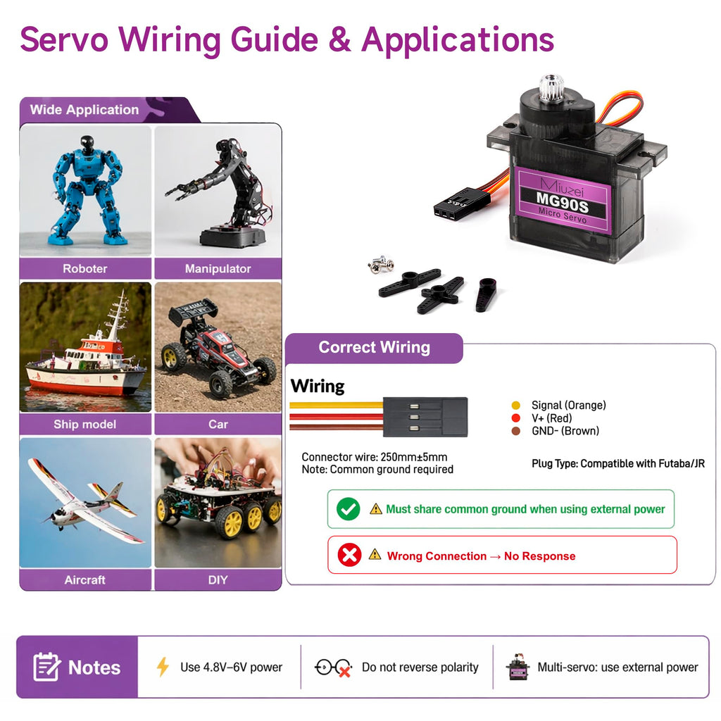 Miuzei MG90S 9G Micro Servo Motor 4-Pack – Metal Geared, High Torque for Arduino and RC Projects