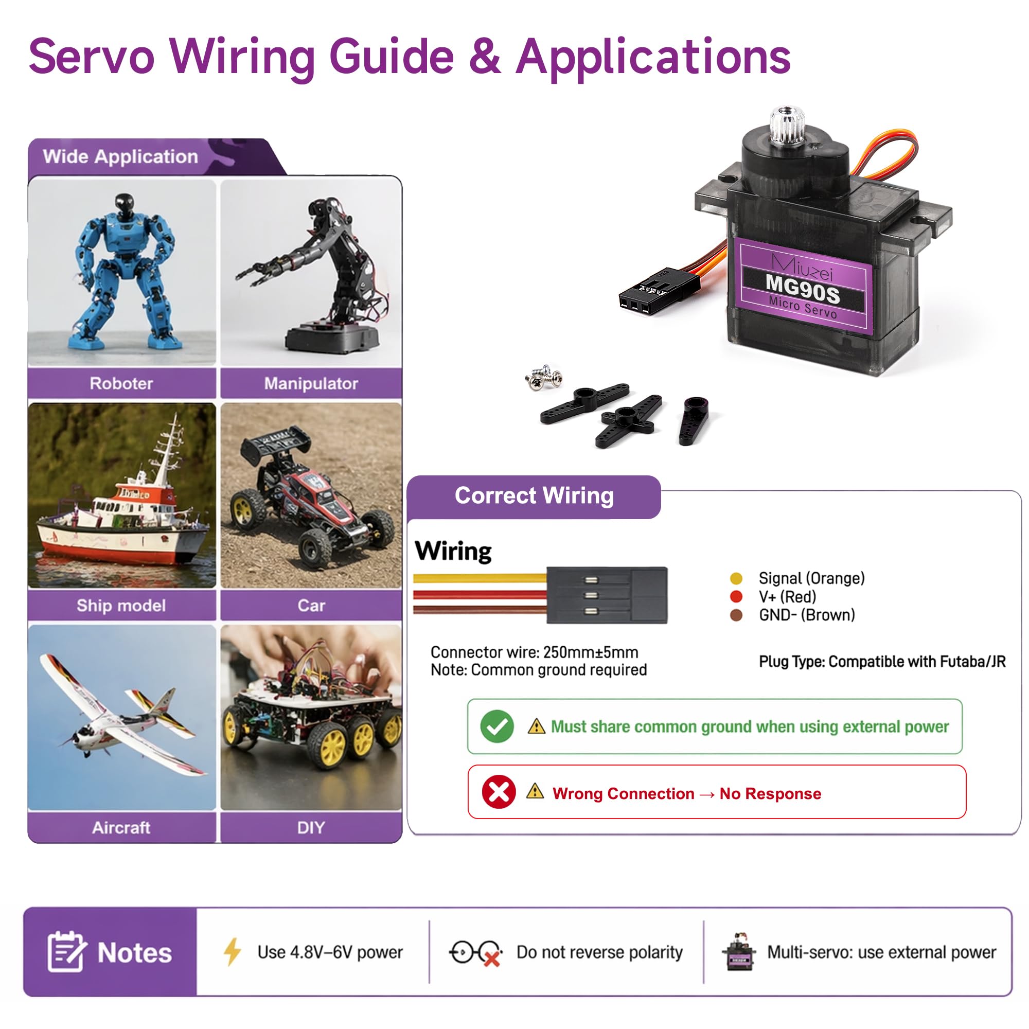 Miuzei MG90S 9G Micro Servo Motor 4-Pack – Metal Geared, High Torque for Arduino and RC Projects