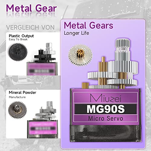 Miuzei MG90S 9G Micro Servo Motor 4-Pack – Metal Geared, High Torque for Arduino and RC Projects