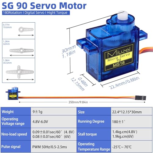 Miuzei SG90 9g Micro Servo Motors 5-Pack for RC Cars, Arduino, and Robotics Projects