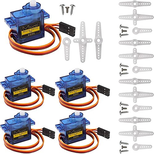 Miuzei SG90 9g Micro Servo Motors 5-Pack for RC Cars, Arduino, and Robotics Projects