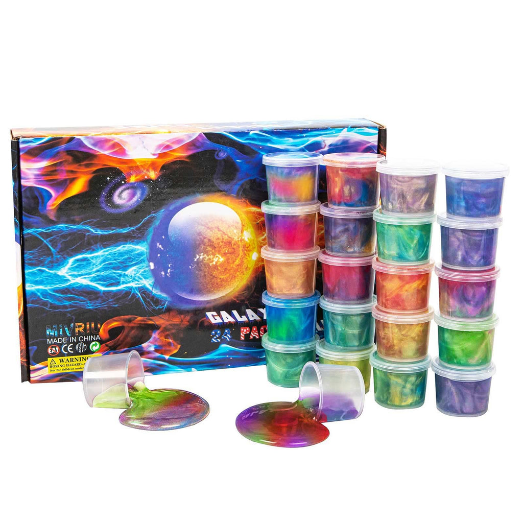 MiVRIU 24-Pack Galaxy Slime Party Favors – Stretchy Non-Sticky Slime Kit for Kids 5-12, Classroom Prizes, Stocking Stuffers, Goodie Bag Fillers