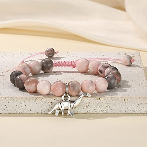MIXJOY Pink Natural Stone Braided Bead Bracelet – Cute Horse Jewelry Gift for Teen Granddaughter or Niece