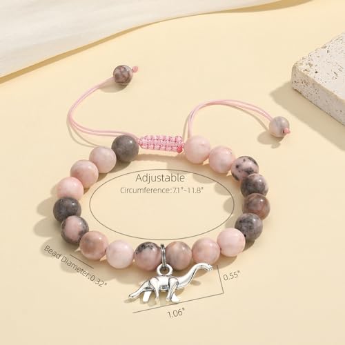 MIXJOY Pink Natural Stone Braided Bead Bracelet – Cute Horse Jewelry Gift for Teen Granddaughter or Niece