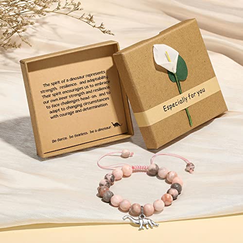 MIXJOY Pink Natural Stone Braided Bead Bracelet – Cute Horse Jewelry Gift for Teen Granddaughter or Niece