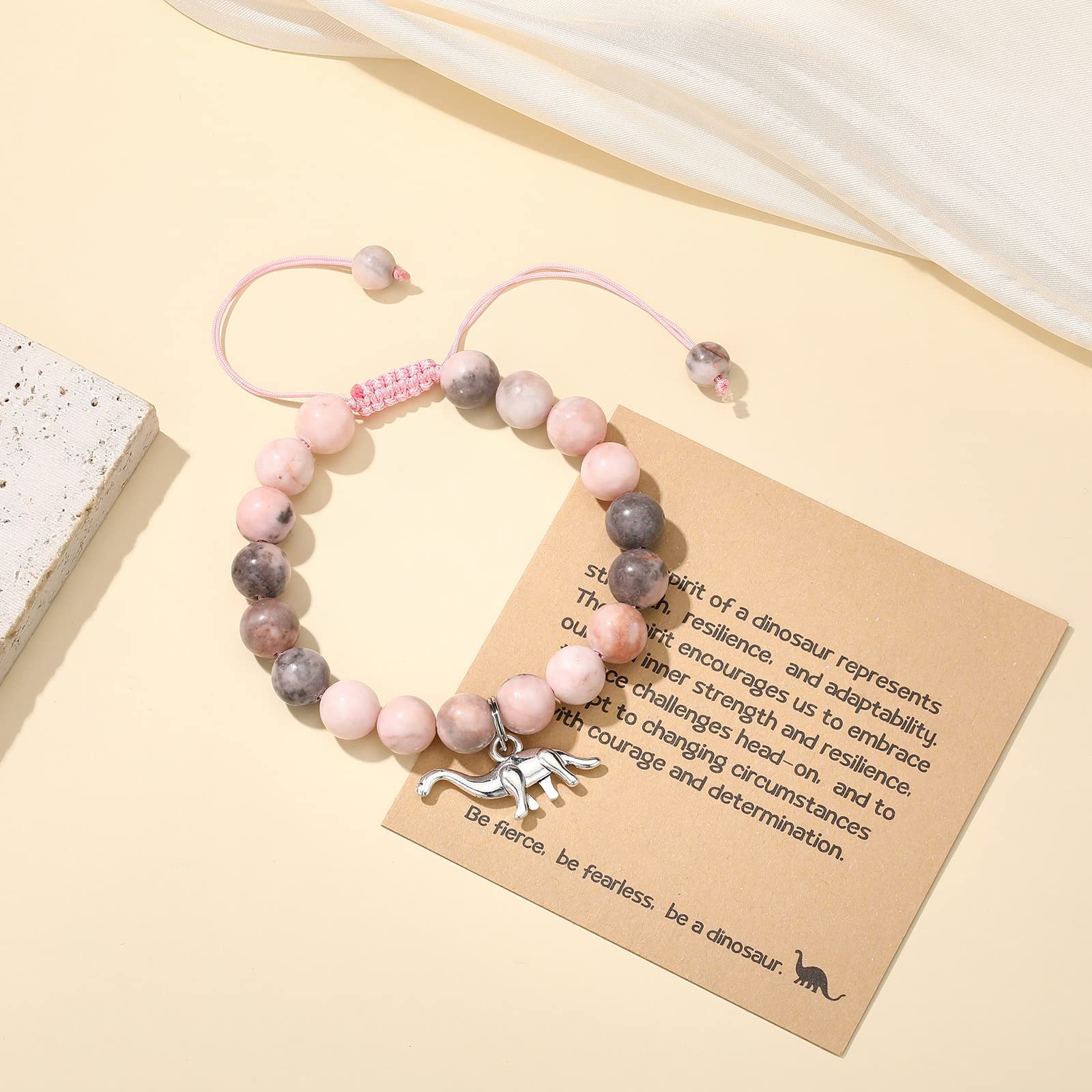 MIXJOY Pink Natural Stone Braided Bead Bracelet – Cute Horse Jewelry Gift for Teen Granddaughter or Niece