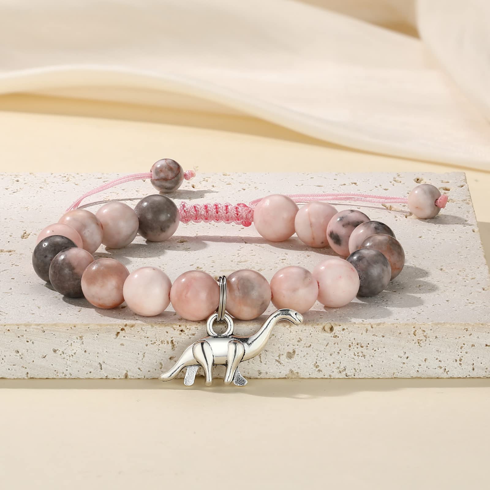 MIXJOY Pink Natural Stone Braided Bead Bracelet – Cute Horse Jewelry Gift for Teen Granddaughter or Niece