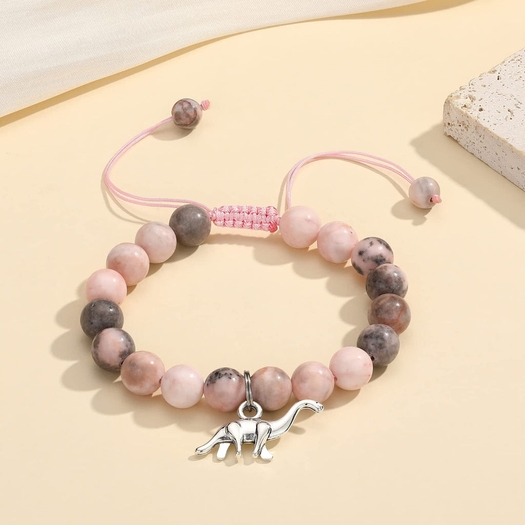 MIXJOY Pink Natural Stone Braided Bead Bracelet – Cute Horse Jewelry Gift for Teen Granddaughter or Niece