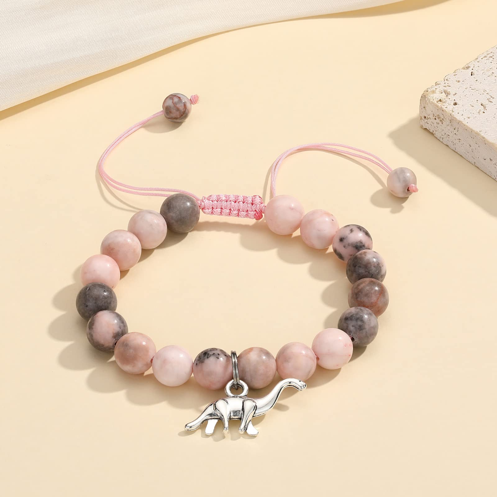 MIXJOY Pink Natural Stone Braided Bead Bracelet – Cute Horse Jewelry Gift for Teen Granddaughter or Niece