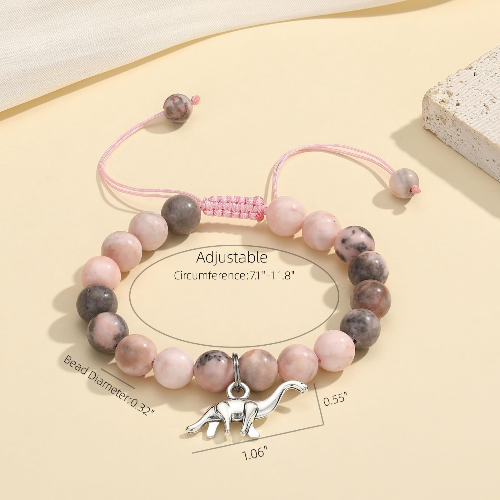 MIXJOY Pink Natural Stone Braided Bead Bracelet – Cute Horse Jewelry Gift for Teen Granddaughter or Niece