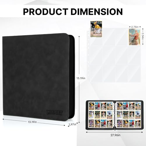 MIXPOET 12-Pocket Trading Card Binder – Holds 960 Cards, Black PU Leather, Zipper Closure