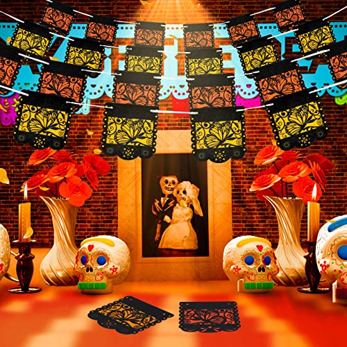 Mixweer 4-Pack Day of the Dead Monarch Butterfly Papel Picado Banner for Ofrenda Decorations