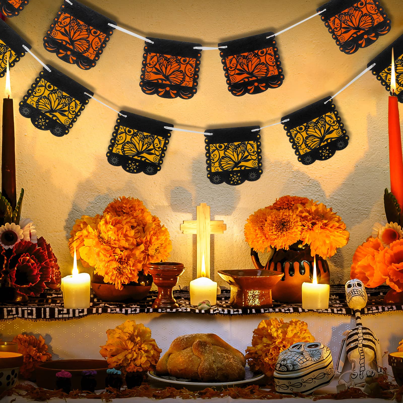 Mixweer 4-Pack Day of the Dead Monarch Butterfly Papel Picado Banner for Ofrenda Decorations