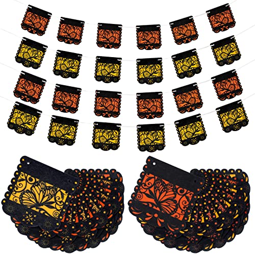 Mixweer 4-Pack Day of the Dead Monarch Butterfly Papel Picado Banner for Ofrenda Decorations