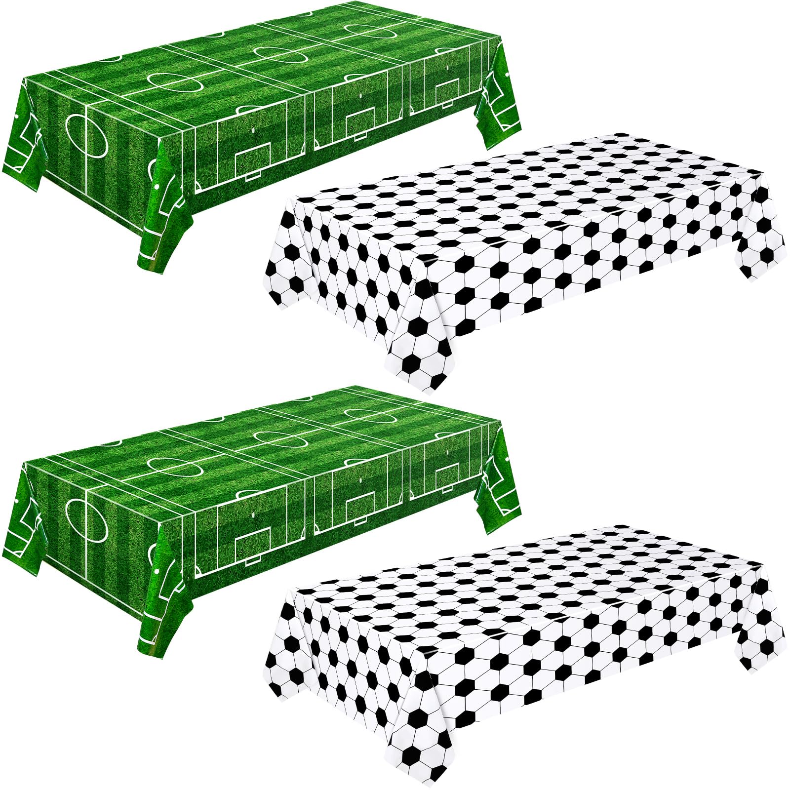 Mixweer 4-Pack Soccer Tablecloths – 54x108 Inch Plastic Party Covers for Birthday Decorations